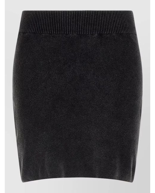 Alexander Wang Black Chenille Skirt Elastic Waistband Ribbed Texture