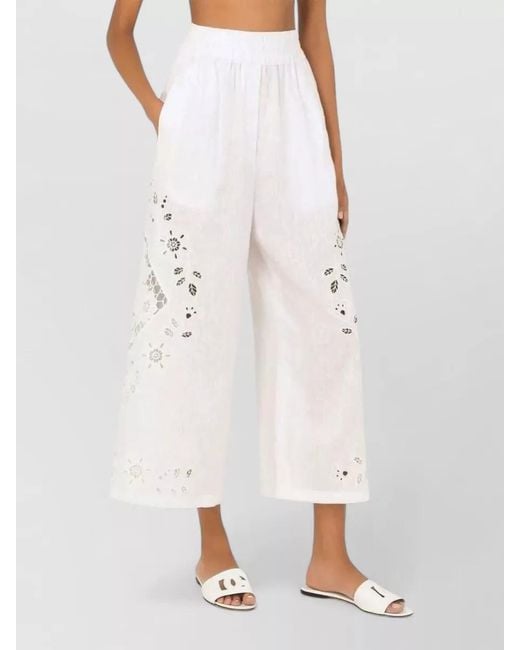 Dolce & Gabbana White Linen Short Trousers Cut Out Embroidery