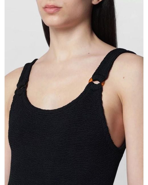 Hunza G Black Textured Scoop Neck Swimsuit Ring Straps