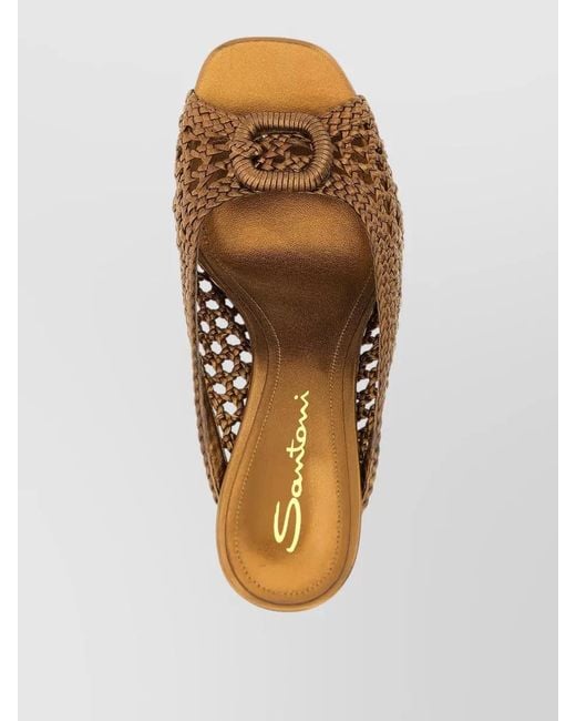 Santoni Brown Luce Mules Block Heel Open Toe