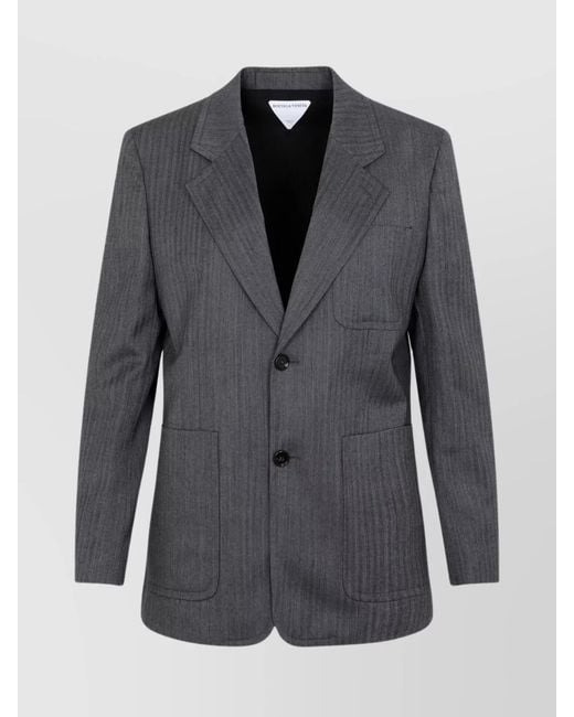 Bottega Veneta Blue Chevron Pattern Wool Blazer