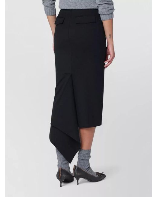 Thelatest Black High Waist Midi Skirt Asymmetric Hem