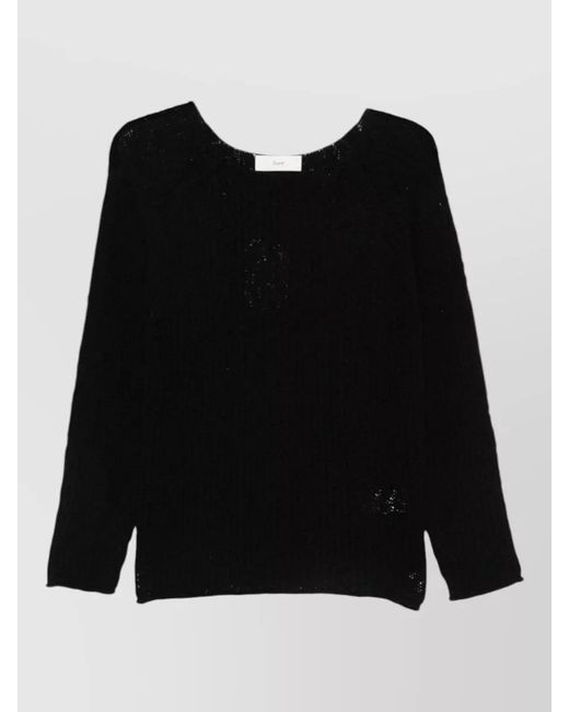 DUNST Black Crochet Round Neck Knit Long Sleeve Jumper