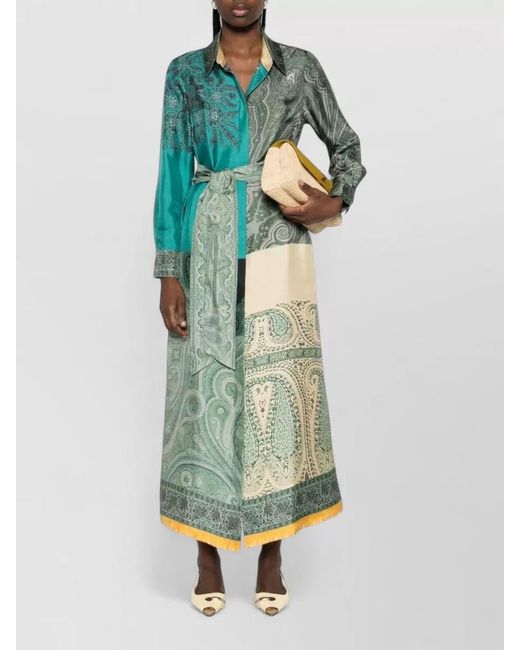 Pierre Louis Mascia Green Printed Silk Maxi Dress