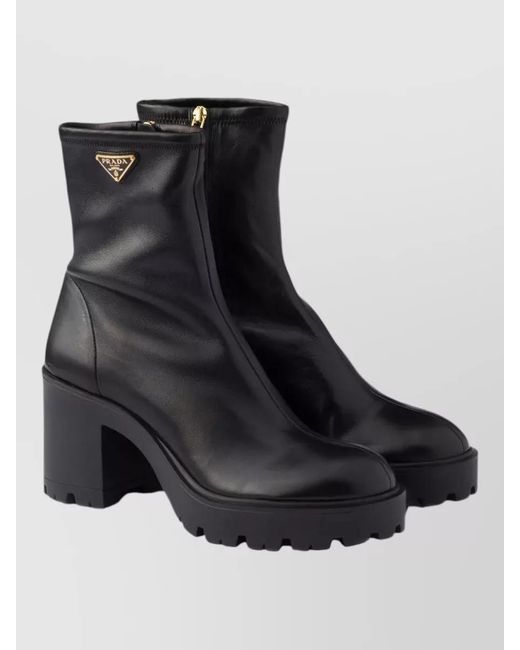 Prada Black Leather Platform Ankle Boots