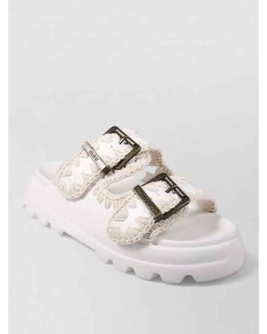 Mou Natural Slide Sandals Open Toe Chunky Sole Braiding