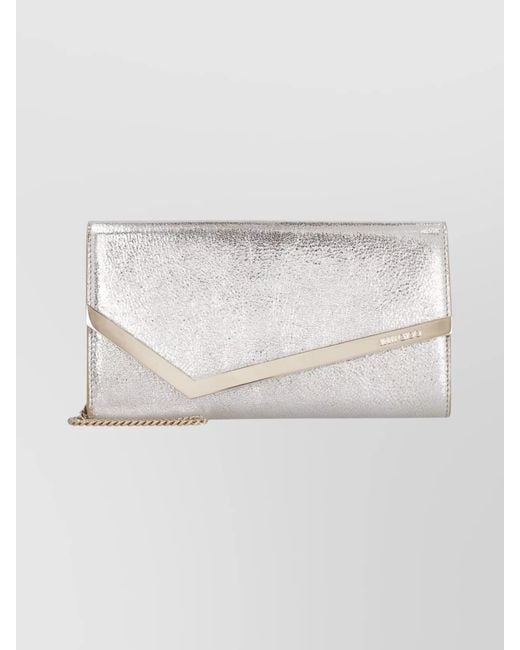 Jimmy Choo White Metallic Leather Clutch And Chain Strap