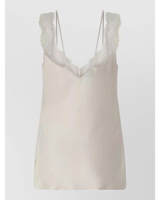 Pinko White V Neck Sleeveless Lace Trim Top