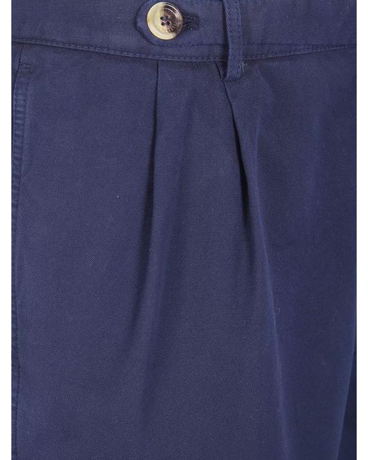 Brunello Cucinelli Blue Tailored Bermuda Trousers Belt Loops Pleats for men