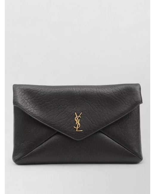 Saint Laurent Black Cassandre Large Lambskin Clutch Bag