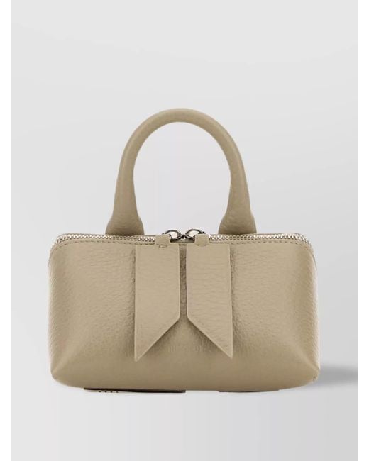 The Attico Natural Mini Bow Detail Textured Leather Top Handle Bag