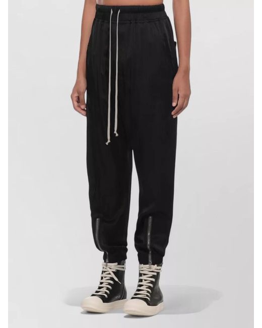 Rick Owens Black Straight Trousers Elastic Hems Zip