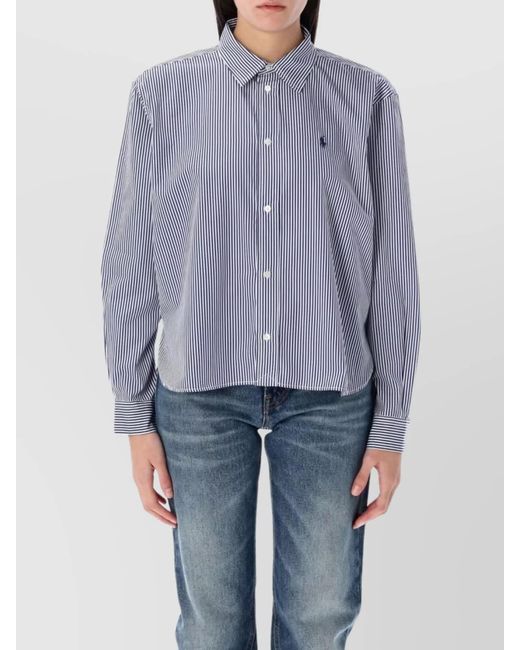Polo Ralph Lauren Striped Collared Long Sleeve Shirt in Blue | Lyst UK