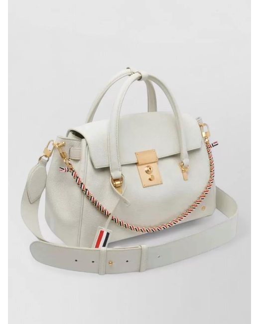 Thom Browne Gray Soft Luggage Bag Leather Strap Woven Chain