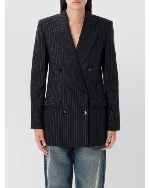 Isabel Marant Blue Striped Double-Breasted Wool-Blend Blazer