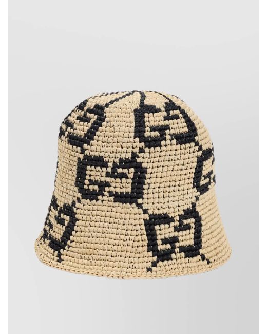 Gucci Metallic Wide Brim Woven Raffia Hat