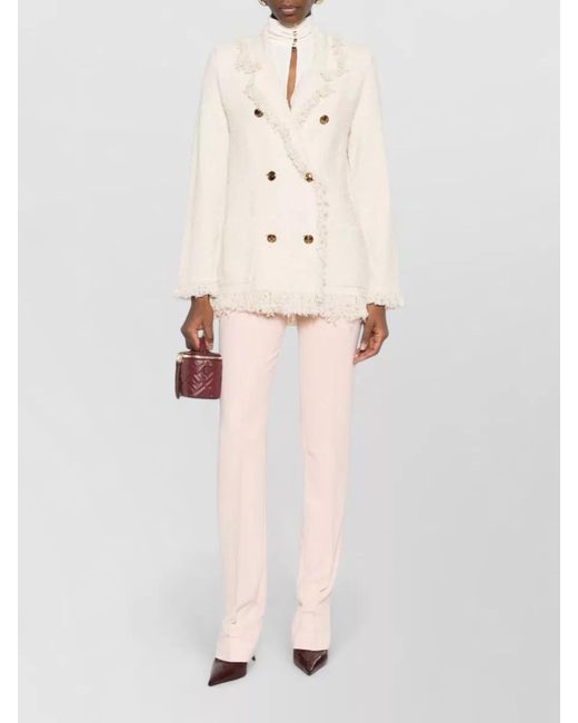 Elisabetta Franchi Natural Double Breasted Fringe Blazer Tone Buttons