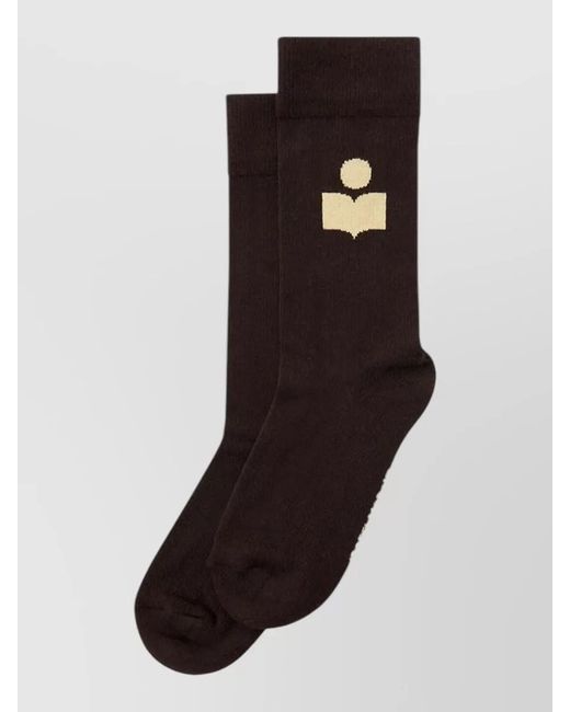 Isabel Marant Black Crew Socks Logo Detail Ribbed Design