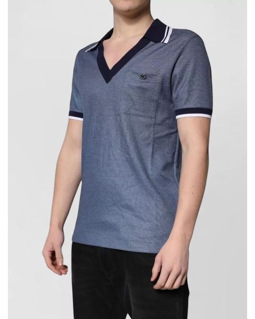 Dolce & Gabbana Blue Silk V-Neck Short-Sleeve Polo Shirt for men