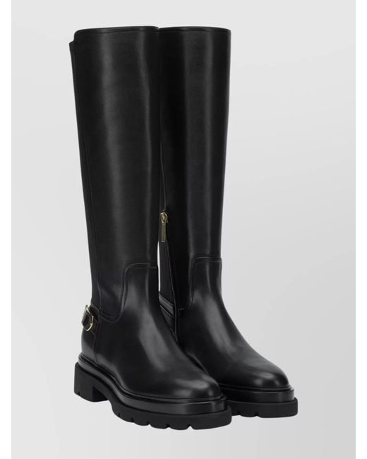 Santoni Black Leather Knee-High Boots