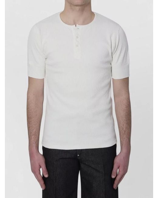 Lemaire White Ribbed Henley Polo Stretch Knit Top for men