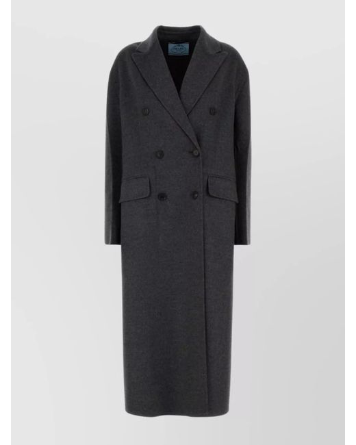 Prada Black Cashmere Wool Double-Breasted Coat