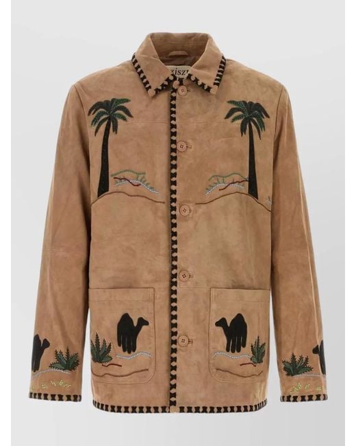BAZISZT Brown Suede Single Breasted Coat for men