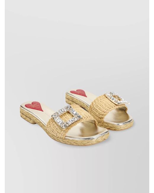 Roger Vivier Metallic Raffia Espadrille Mules