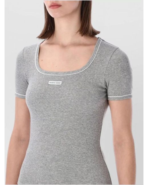 MARINE SERRE Gray Seventies Ribbed Square Neck T-Shirt