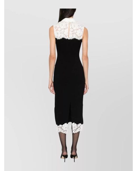 Self-Portrait Black Long Dress Lace High Neck Floral Slit