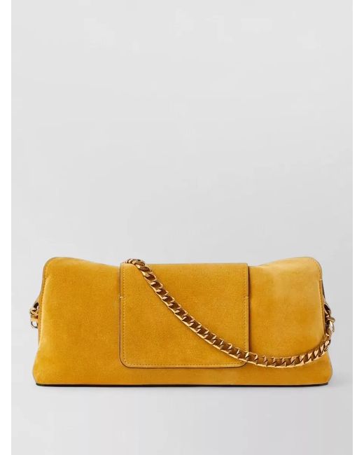 Versace Yellow Shoulder Bag Clutch Chain Strap Suede