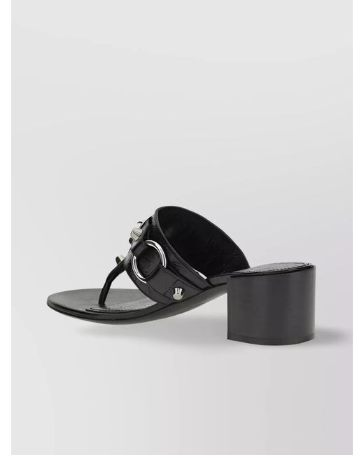 Balenciaga Black City Tong Leather Heeled Sandals