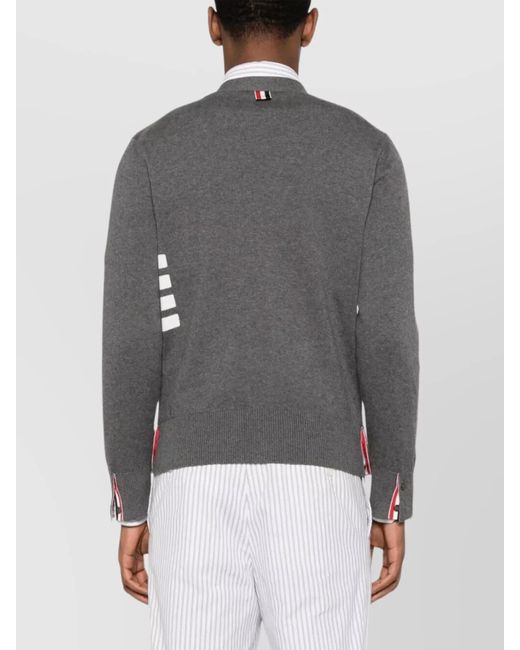 Thom Browne Gray Cotton Fine-Knit Relaxed-Fit V-Neck Cardigan for men