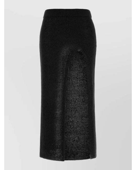 Alanui Black Knit Island Memories Skirt High Waist Slit