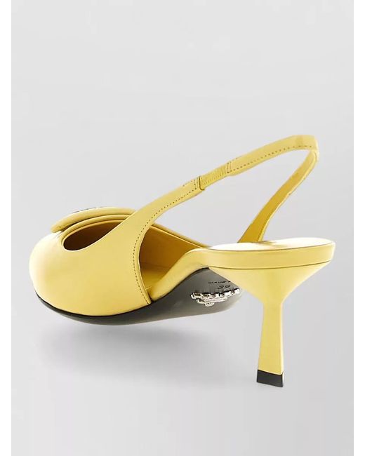 Prada Yellow Triangle Logo Leather Slingback Heeled Sandals