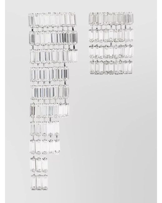 Magda Butrym White Crystal Rectangle Dangle Asymmetrical Earrings