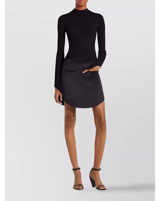 Courreges Black Ribbed Mock Neck Long Sleeve Knitted Top