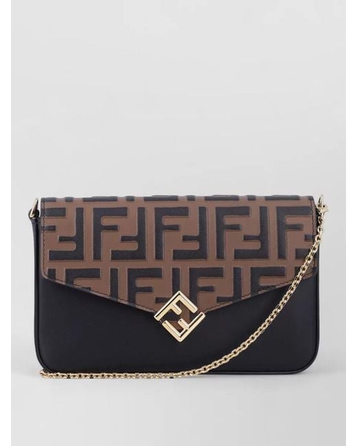 Fendi Gray Chain Wallet Bic Zucca Calf Crossbody