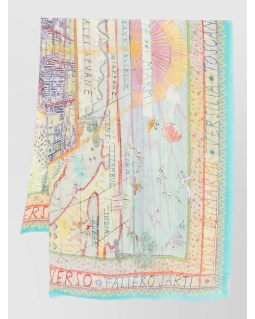 Faliero Sarti Multicolor Silk Blend Printed Fringed Scarf