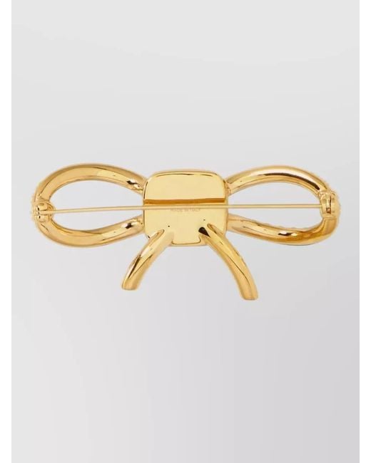 Ferragamo Metallic Crystal-Embellished Bow Brooch