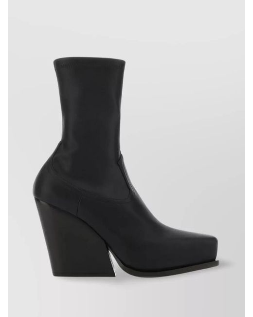 Stella McCartney Black Faux Leather Square-Toe Ankle Cowboy Boots