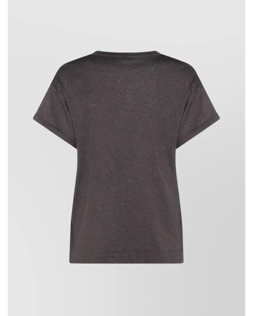 Brunello Cucinelli Gray Cashmere And Silk Short-Sleeve Crewneck Knitted Top