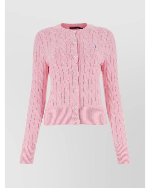Polo Ralph Lauren Pink Cotton Cable-Knit Cropped Slim-Fit Cardigan