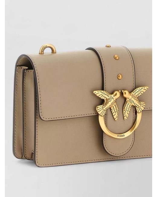 Pinko Natural Love One Leather Crossbody Bag Adjustable Strap