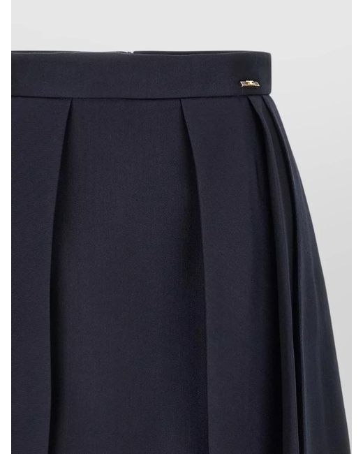 Elisabetta Franchi Blue High Waist Flared Wool Skirt Pleated