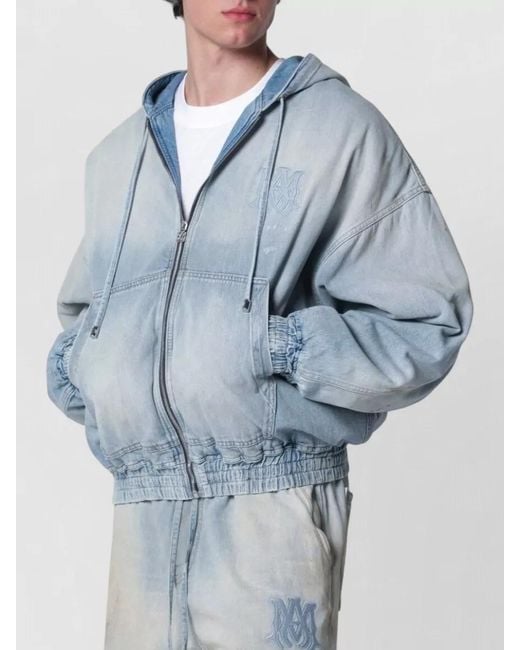 Amiri Blue Hooded Jacket Elasticated Cuffs Hem Pockets for men