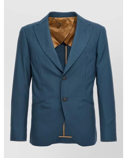 Maurizio Miri Blue Wool Single-Breasted Blazer for men