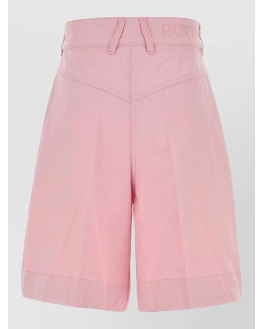 Patou Pink High Waist Pleated Bermuda Shorts Turn Up