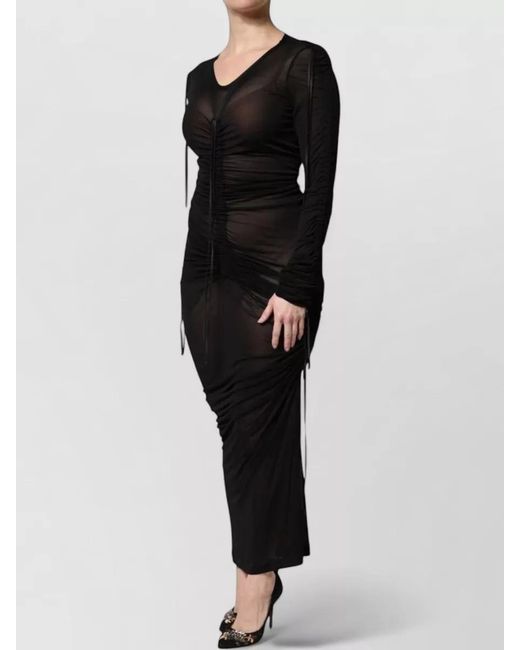 Dolce & Gabbana Black Silk-Blend Sheer Ruched Long-Sleeve Maxi Dress