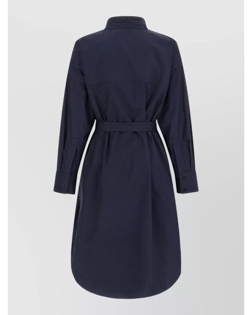 Nude Blue Belted Shirt Dress Long Sleeves Neckline